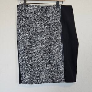 Ann Taylor Outlet Mottled Black White Tweed Pencil Zipper Detail Skirt Womens 12